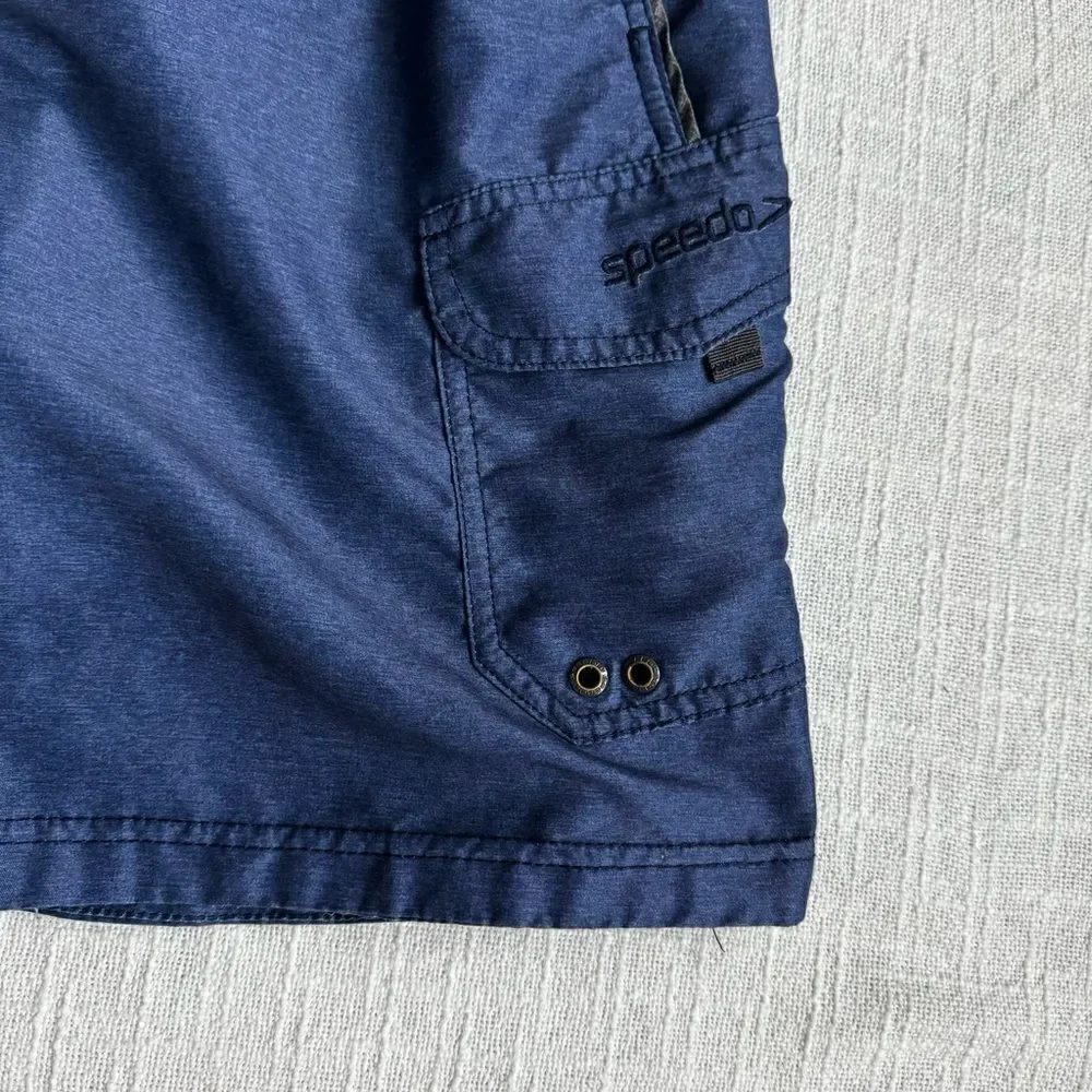 Speedo Mens Swim Trunks Blue Gray Shorts SZ M